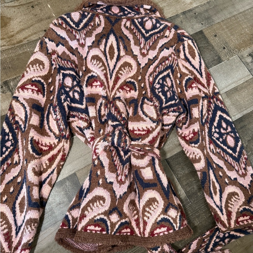 Farm Rio Pineapple Ikat Oversized Cardigan Sweater Belted M - Picture 6 of 9